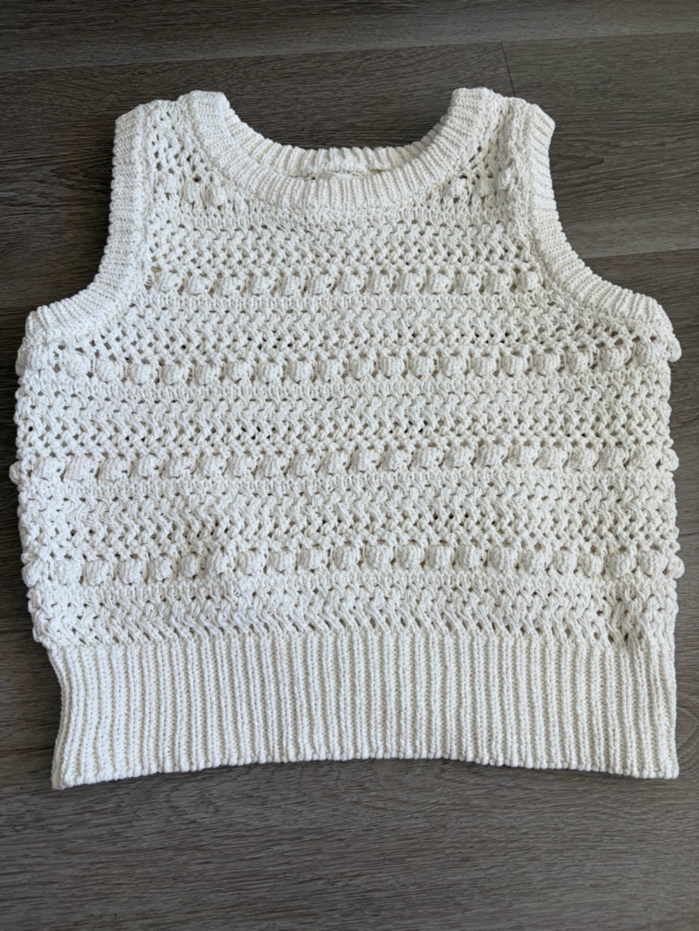 Cream Crochet Knit Sleeveless Sweater Tank - Women's cropped